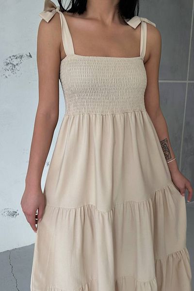Neşeli Butik γυναικείο μπεζ φόρεμα ποπλίνα με λουράκι NBG012