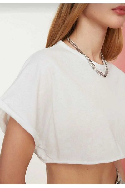 morche γυναικεία μπλούζα OVERSIZE Super Crop βαμβακερή πλεκτή μπλούζα με κομμένο στρίφωμα