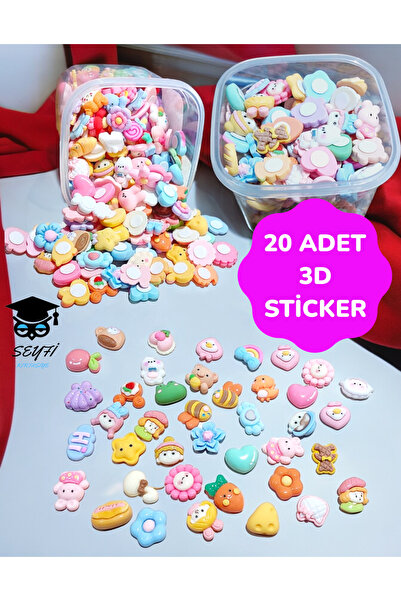 SEYFİKİRTASİYE 20 ADET 3D STİCKER KABARTMALI YAPIŞKANLI STİCKER FİGÜRLERİ