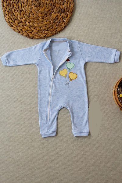 emosavm 3-6 18-24 24-36 Months Flying Balloons Embroidered Ef Boy Zippered Baby Boy Romper Blue