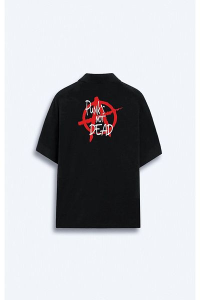 Darkia Ανδρικό μπλουζάκι με μαύρο γιακά πόλο Oversize - Punks Not Dead Printed
