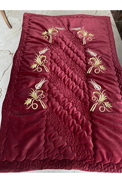 İpek Maraş işi Sim sırma nakışlı kadife bordo renk seccade