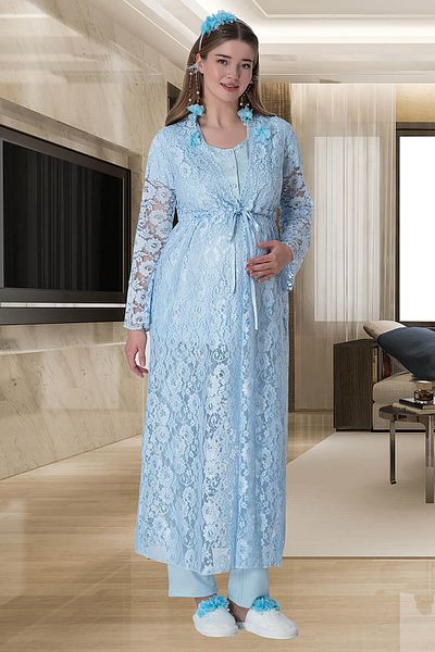 Mecit Pijama Set cămașă de noapte și rochie de maternitate din bumbac viscoză - dantelă