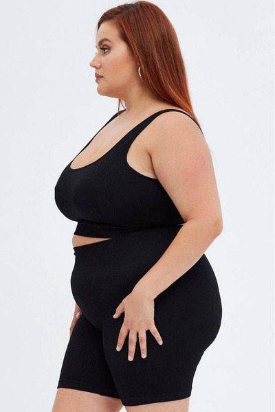 BANEGA High Waist Recovery Knitted Biker Shorts - Curve Women's, Plus Size, Short Black Tights