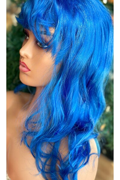 Queen Nelly Deniz Kızı Parti Doğum Günü Kostüm Barbie Gösteri Peruğu Ayarlanır Uzun Dalgalı Peruk Saç Saks Mavi