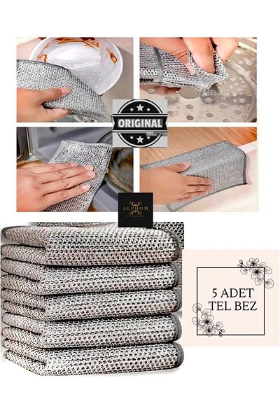 Trouvaille 5 Pieces Double Layer Inox Wire Cloth - 20x20 Dish Cloth, Non-Scratch