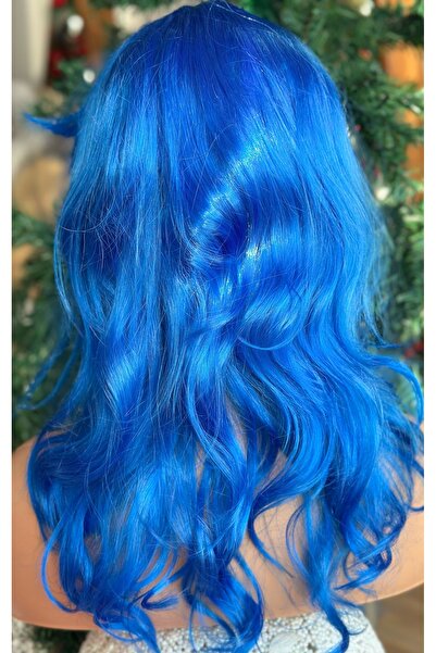 Queen Nelly Deniz Kızı Parti Doğum Günü Kostüm Barbie Gösteri Peruğu Ayarlanır Uzun Dalgalı Peruk Saç Saks Mavi