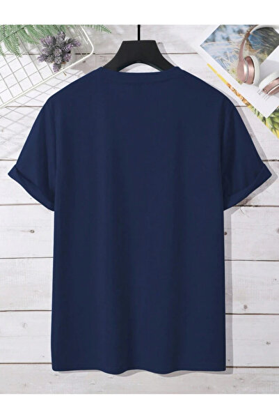 SELENA BUTİK Unisex Navy Blue Great City NY βαμβακερό μπλουζάκι Oversize