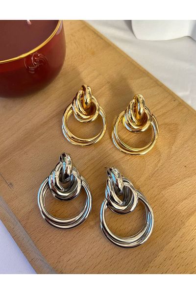 Lune Dor Accessories حلق نسائي ستيل كبير حديث - تصميم