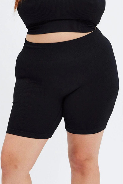 BANEGA High Waist Recovery Knitted Biker Shorts - Curve Women's, Plus Size, Short Black Tights