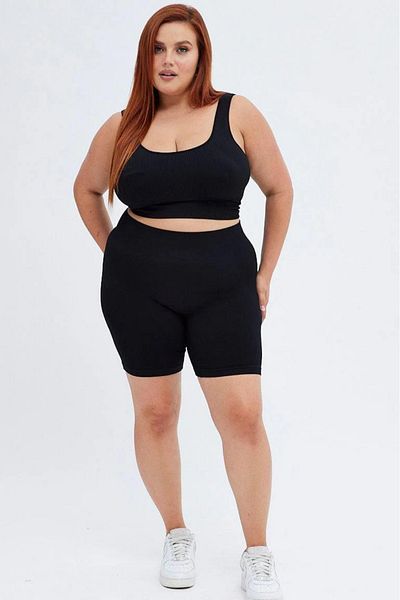 BANEGA High Waist Recovery Knitted Biker Shorts - Curve Women's, Plus Size, Short Black Tights