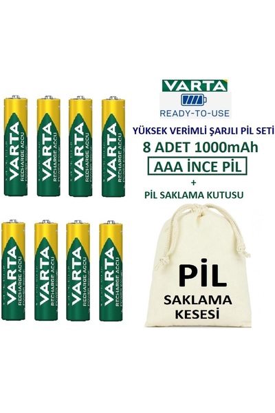 Varta 1000mah Ni-mh Ready To Use Aaa Şarjlı Ince Kalem Pil 8 ADET+Pil Saklama...