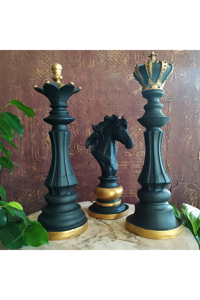 AlinSanatHeykel Büyük Satranç Seti Heykeli Dekoratif Modern Ev Aaksesuarı