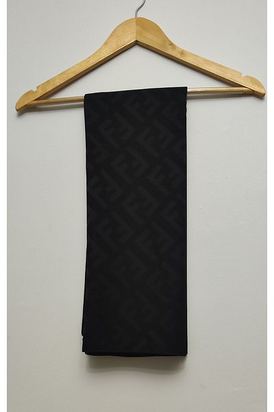 LİVAS SCARF F Pattern Silky Cotton Shiny Jacquard Shawl- Black-01