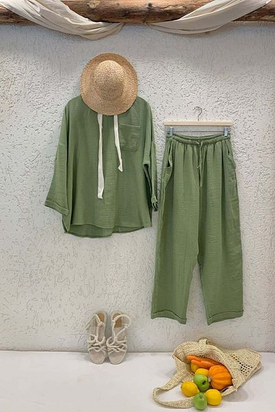 Ceylan Otantik Peanut Green Muslin Loose Set