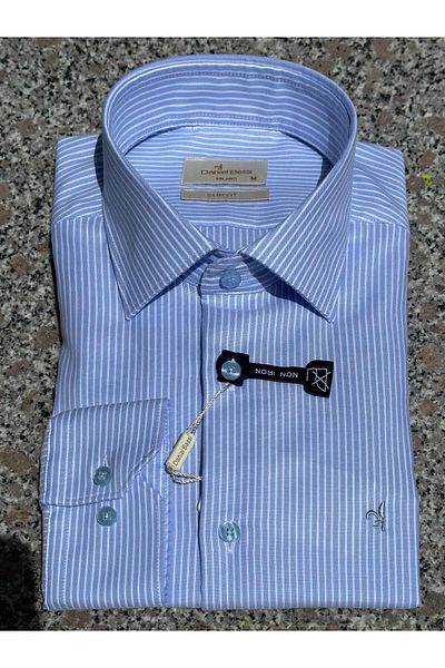 Daniel Bessi Long Sleeve Slim Fit 100% Cotton Twill Non-Iron Iron-Free Wrinkle-Free Classic Men's Shirt