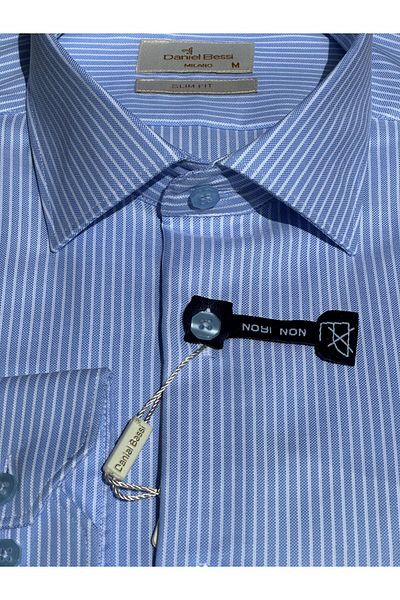 Daniel Bessi Long Sleeve Slim Fit 100% Cotton Twill Non-Iron Iron-Free Wrinkle-Free Classic Men's Shirt