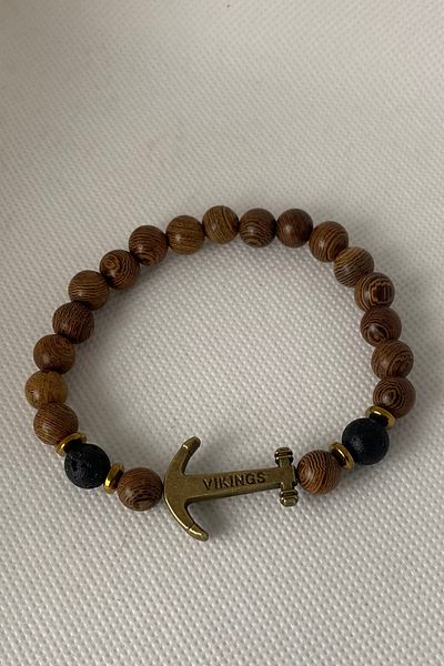 TAKIŞTIR Brown Anchor Figured Beaded Men's Bracelet