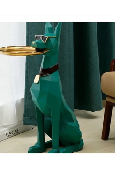 Dekoromi Tepsi Tutan Sehpa Köpek Heykeli (75 CM x 42 CM)