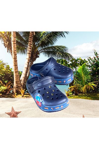AkınalBella Boy's navy blue orthopedic sole soft slipper sandals.
