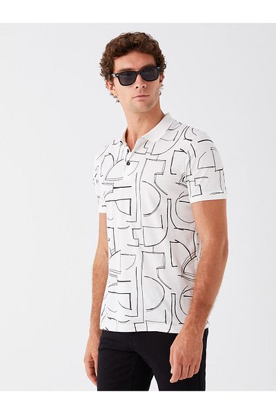 LC Waikiki Męska koszulka polo z krótkim rękawem i wzorzystą czesaną bawełną