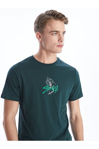 LC Waikiki Tricou bărbătesc din bumbac pieptănat cu imprimeu - Decolteu, mânecă scurtă