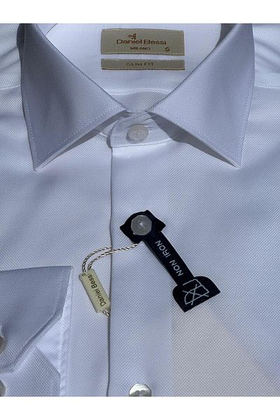 Daniel Bessi Long Sleeve Slim Fit 100% Cotton Twill Non-Iron Iron-Free Wrinkle-Free Classic Men's Shirt
