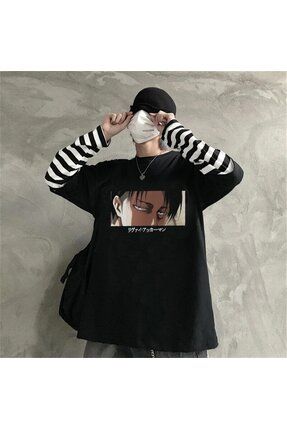 Toum Very Kind Touz Siyah Attack On Titan Levi Colour Unisex Cizgili Kollu T shirt Fiyat Yorumlar Trendyol