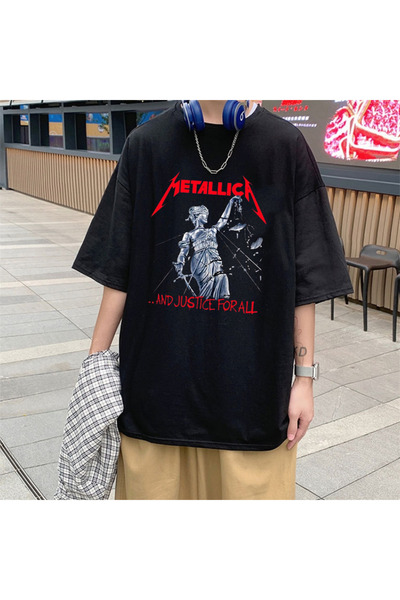 Toum Damphaobi Rock Series - Tricou negru unisex supradimensionat Metallica ș...