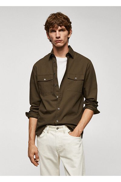 MANGO Man Koszula męska khaki57084386