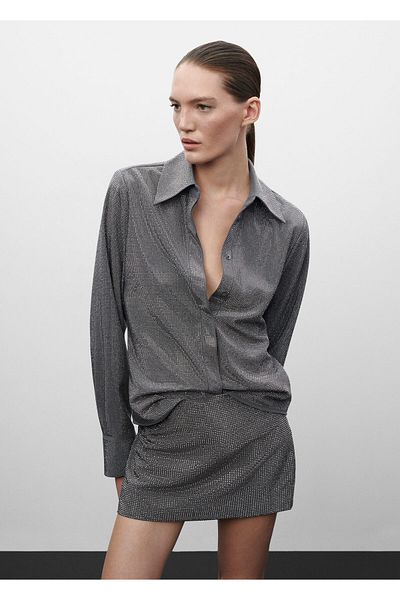 MANGO Stříbrná dámská košile57079112