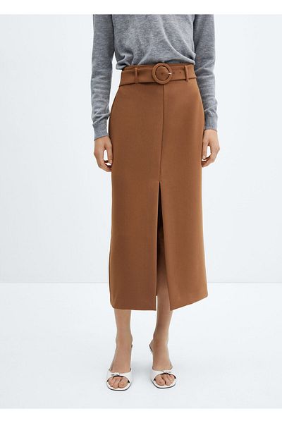 MANGO Woman Γυναικεία φούστα Dark Camel57075138