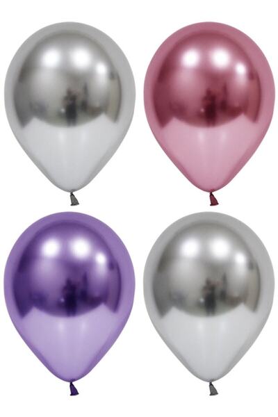 RÖNESANS PARTİ بالون ستار كروم فضي-وردي-أزرق 10 قطع
