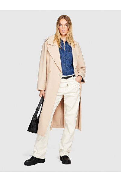 Sisley Kadın Koyu Denim %100 Koton Comfort Fit Denim Gömlek