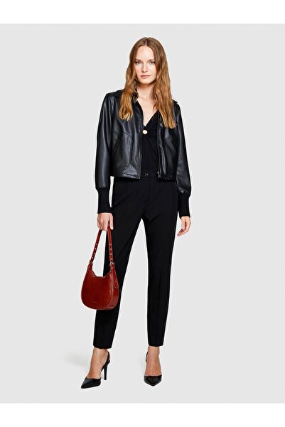 Sisley Γυναικείο μαύρο παντελόνι με κανονική εφαρμογή, κανονική μέση, ελαστικό, με μείγμα βισκόζης