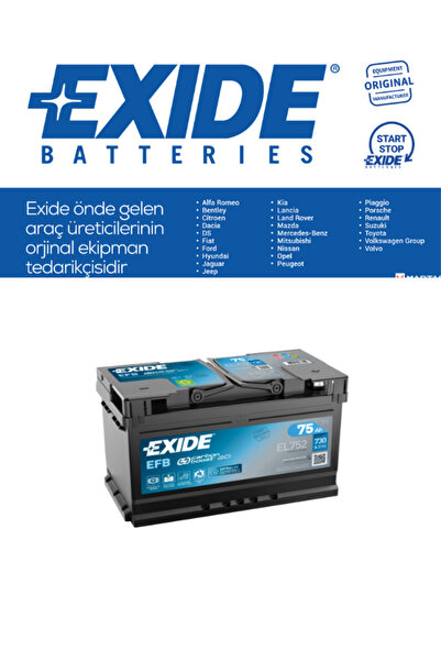 EXIDE 75 AH EFB AKÜ START&STOP 730CCA DÜZ TIRNAKLI ( ALÇAK ) FORD TİPİ