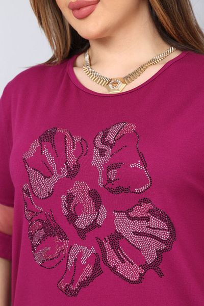 vividbutik LARGE SIZE FRONT STONE FLORAL PATTERNED BLUZ