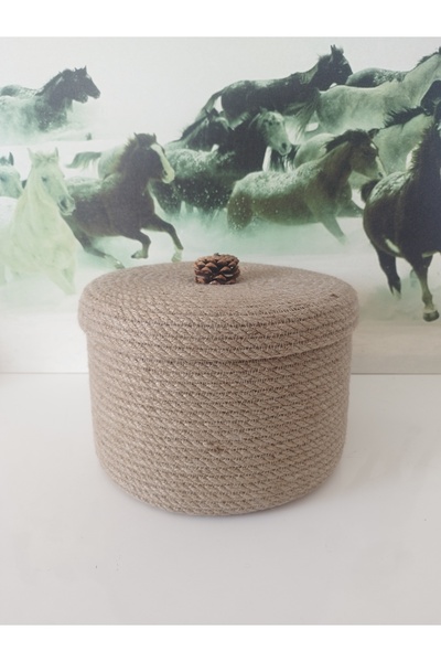 karelim home منظم بغطاء من الخوص - حجم 30x20، تفاصيل مخروطية، سلة كبيرة متعدد...