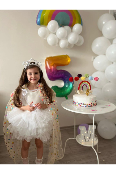 SAKLIDESİGN Çocuk Beyaz Yıldız Taçlı 3 Lü ( Taç &asa&kanat)doğum Günü Set