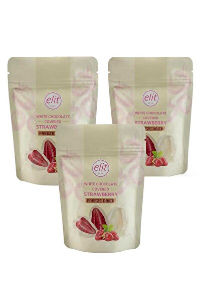 Elit Çikolata Beyaz Çikolata Kaplı Freeze Dried Bütün Çilek Draje 80g 3lü Set...