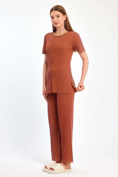 MEBA Women's Seasonal Short Sleeve Ribbed Tile Pajama Set