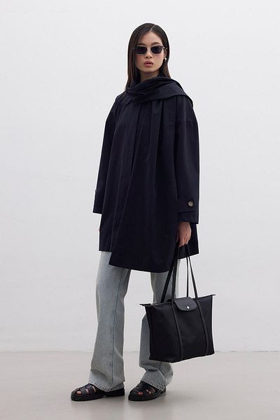 Manuka Trench oversize negru - Detaliat șal Stockholm