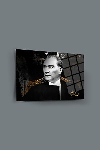 glassartdesign Pictură pe sticlă Ataturk 64-Pictură Ataturk-Pictură cu steagul turcesc
