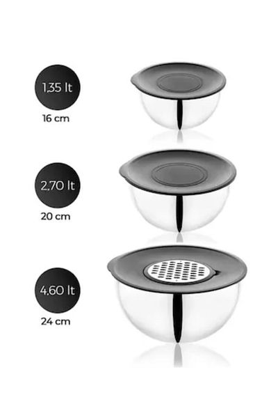 BİMOTE Stainless Steel 3-Piece Whisk and Mixing Bowl Set