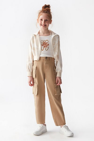nk kids NK KIDS 56714 - Girl's Camel Colored Cargo Pants