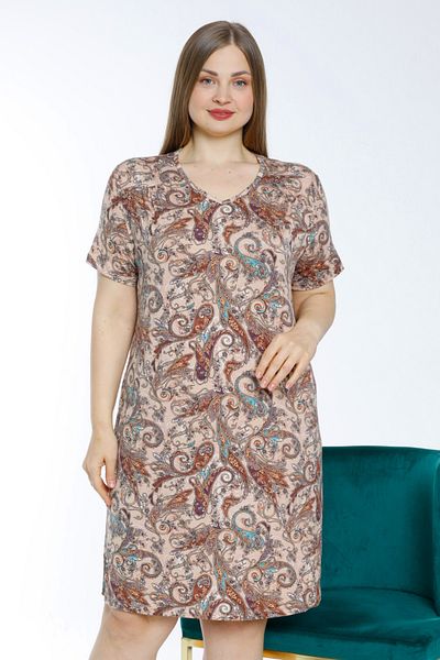 Lagertha by İntensive patterned short sleeve plus size viscose nightgown