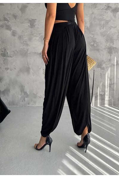 BE CHİC Comfortable Women's Baggy Trousers with High Waist and Drawstring Detail - Elastic Leg, Pocket MNN9876