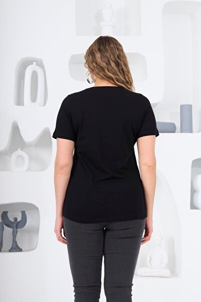 RMG Large Size Black Teddy Bear Printed T-Shirt