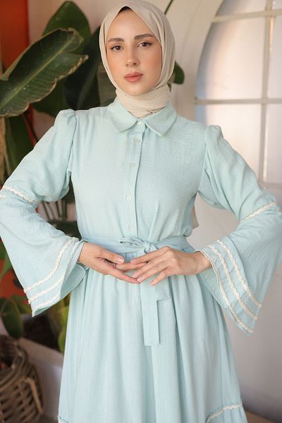 benguen Modell 2035 - Mintgrünes Paspelkleid
