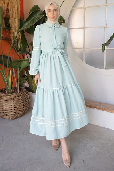 benguen Modell 2035 - Mintgrünes Paspelkleid